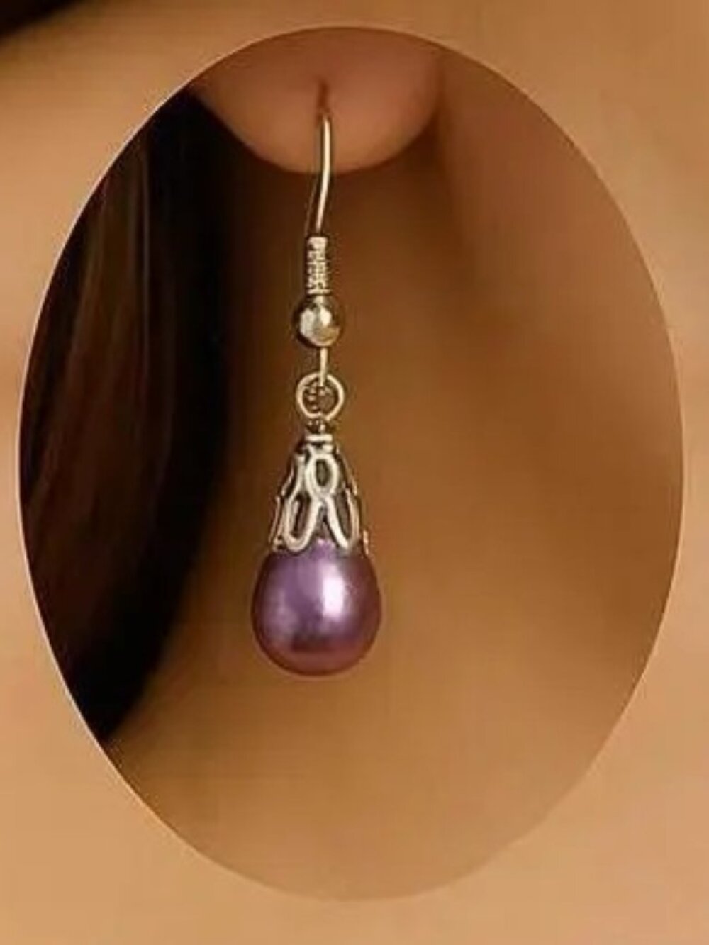 Purple Teardrop Bead Dangle Earrings